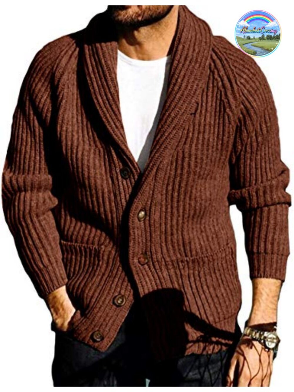 Men's Shawl Collar Cardigan Sweater Button Down Cable Knit Open Front 95%